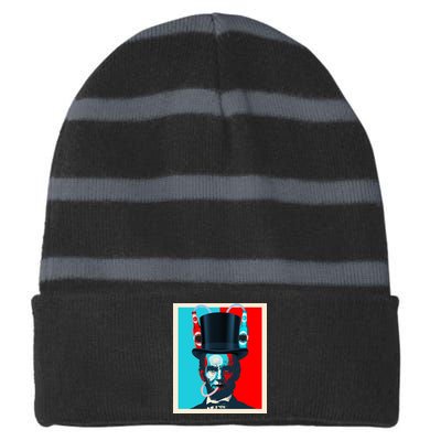 Party With Abe - Abraham Lincoln Drinking Beer Striped Beanie with Solid Band