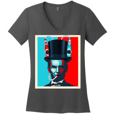 Party With Abe - Abraham Lincoln Drinking Beer Women's V-Neck T-Shirt
