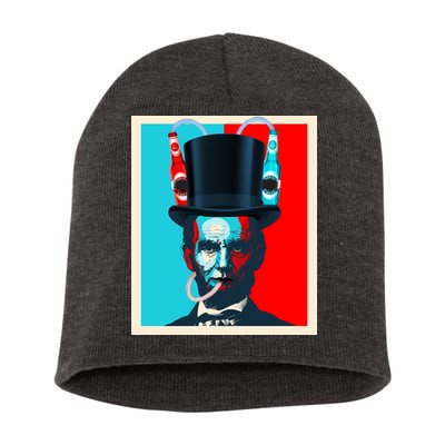 Party With Abe - Abraham Lincoln Drinking Beer Short Acrylic Beanie