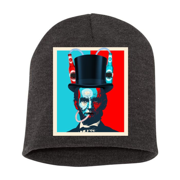 Party With Abe - Abraham Lincoln Drinking Beer Short Acrylic Beanie