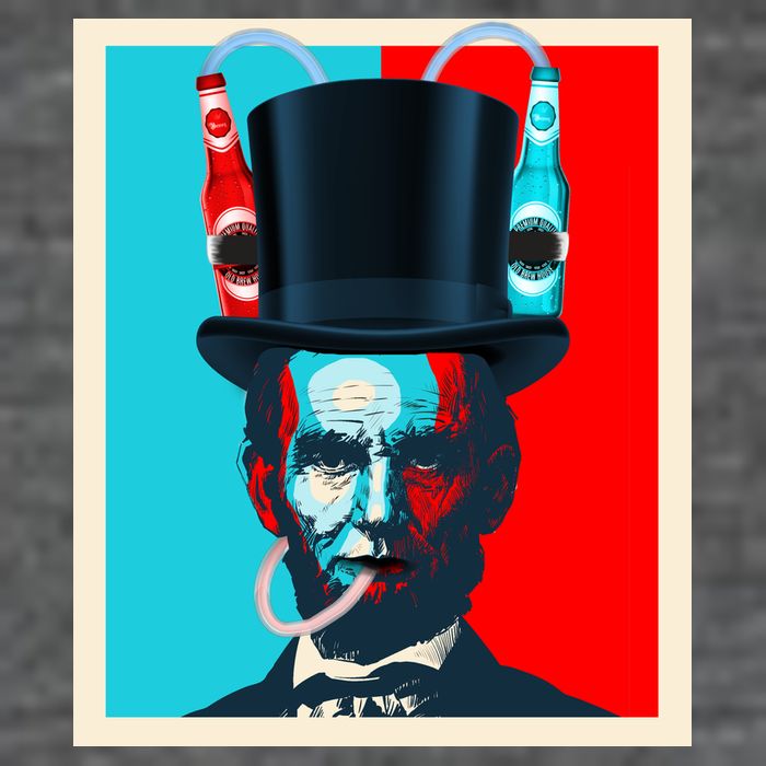Party With Abe - Abraham Lincoln Drinking Beer Short Acrylic Beanie