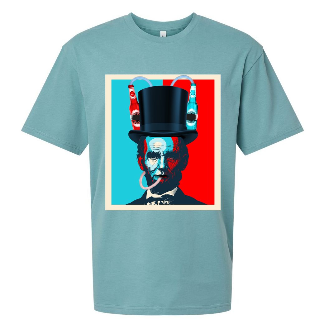 Party With Abe - Abraham Lincoln Drinking Beer Sueded Cloud Jersey T-Shirt