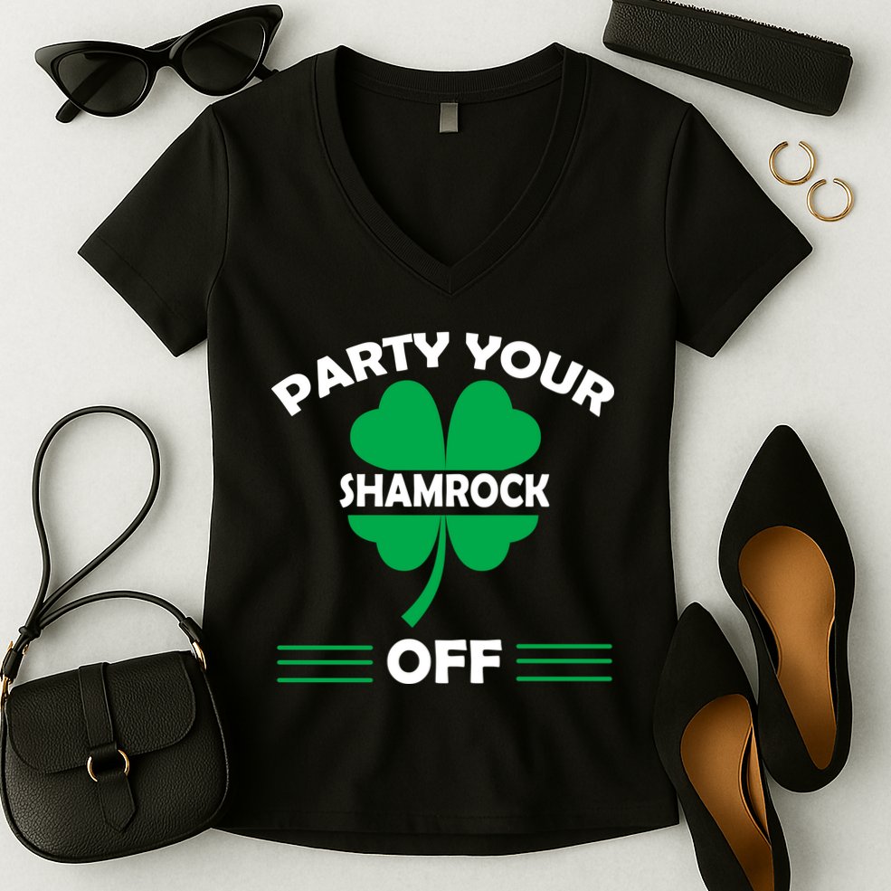 Party Your Shamrock Off Funny Irish Women's V-Neck T-Shirt