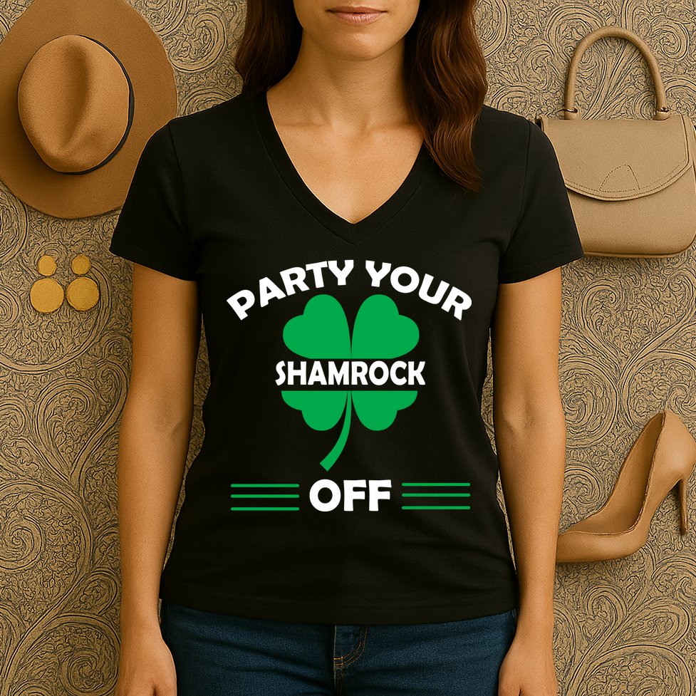 Party Your Shamrock Off Funny Irish Women's V-Neck T-Shirt