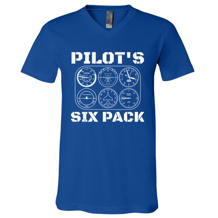 Pilot Aviation Six Pack Gift I Airplane Flying Instrut Gift V-Neck T-Shirt