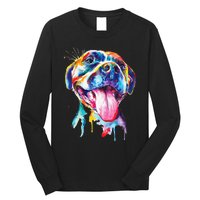 Pitbull Artistic Splash Art Animal Colorful Dog Breed Gift Long Sleeve Shirt