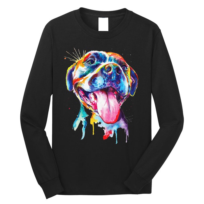 Pitbull Artistic Splash Art Animal Colorful Dog Breed Gift Long Sleeve Shirt