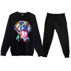 Pitbull Artistic Splash Art Animal Colorful Dog Breed Gift Premium Crewneck Sweatsuit Set