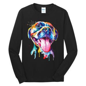 Pitbull Artistic Splash Art Animal Colorful Dog Breed Gift Tall Long Sleeve T-Shirt