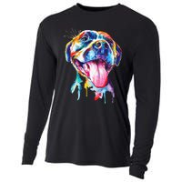 Pitbull Artistic Splash Art Animal Colorful Dog Breed Gift Cooling Performance Long Sleeve Crew