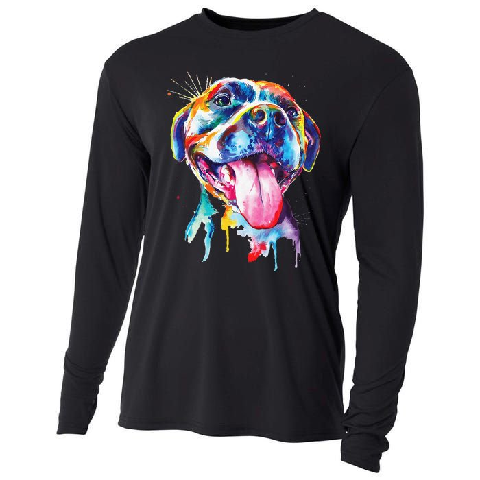 Pitbull Artistic Splash Art Animal Colorful Dog Breed Gift Cooling Performance Long Sleeve Crew