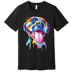 Pitbull Artistic Splash Art Animal Colorful Dog Breed Gift Premium T-Shirt