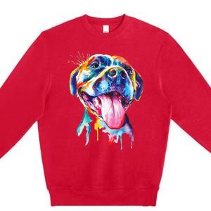 Pitbull Artistic Splash Art Animal Colorful Dog Breed Gift Premium Crewneck Sweatshirt