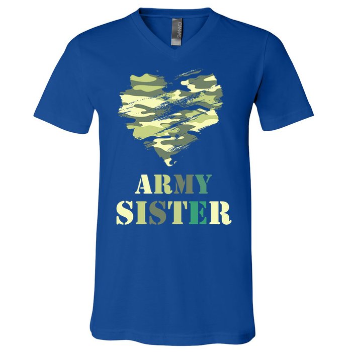 Proud Army Sister Funny Giftgreat Gift Camouflage Funny Gift Army Sister Tee Gif V-Neck T-Shirt