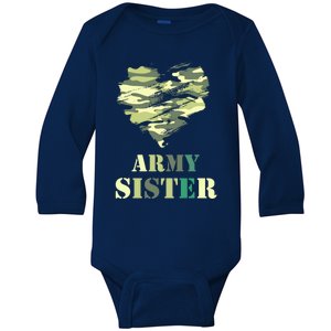 Proud Army Sister Funny Giftgreat Gift Camouflage Funny Gift Army Sister Tee Gif Baby Long Sleeve Bodysuit