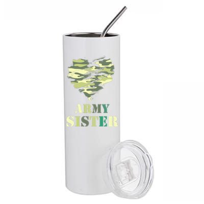 Proud Army Sister Funny Giftgreat Gift Camouflage Funny Gift Army Sister Tee Gif Stainless Steel Tumbler