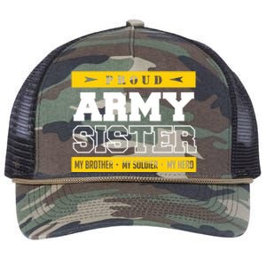 Proud Army Sister Gift My Brother My Hero Cute Gift Retro Rope Trucker Hat Cap