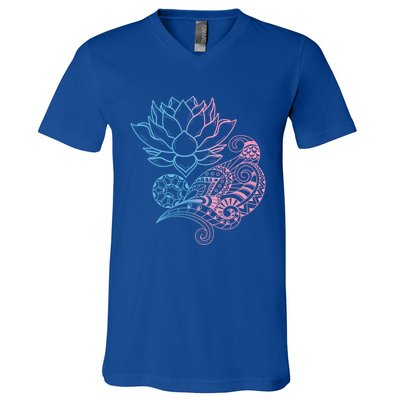 Prana Art Spiritual Yoga Dala Bohemian Lotus Flower Gift V-Neck T-Shirt