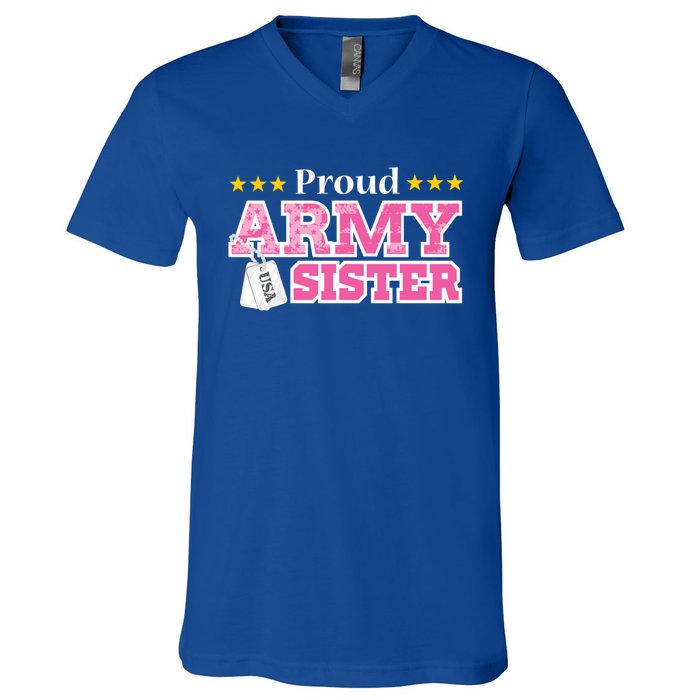 Proud Army Sister Gift Usa Military Sister Gift Cute Gift V-Neck T-Shirt