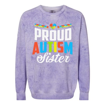 Proud Autism Sister Awareness Support Colorblast Crewneck Sweatshirt