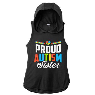 Proud Autism Sister Awareness Support Ladies PosiCharge Tri-Blend Wicking Draft Hoodie Tank