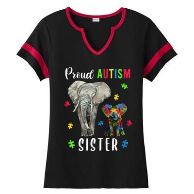 Proud Autism Sisters, Family Pride Autism Awareness Ladies Halftime Notch Neck Tee