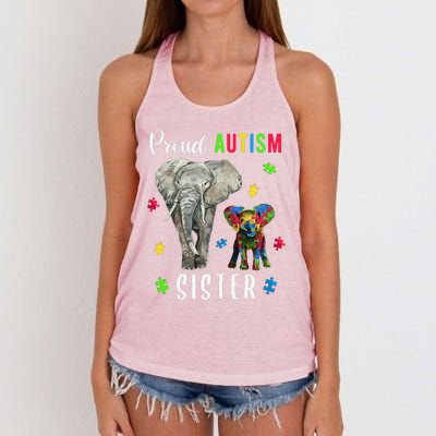 Proud Autism Sisters, Family Pride Autism Awareness Women's Knotted Racerback Tank