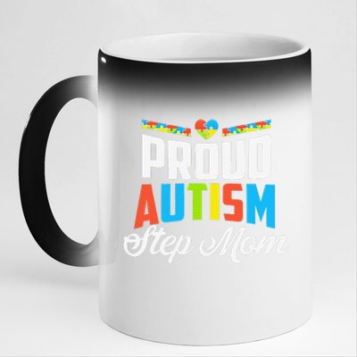 Proud Autism Step Mom Awareness Support 11oz Black Color Changing Mug