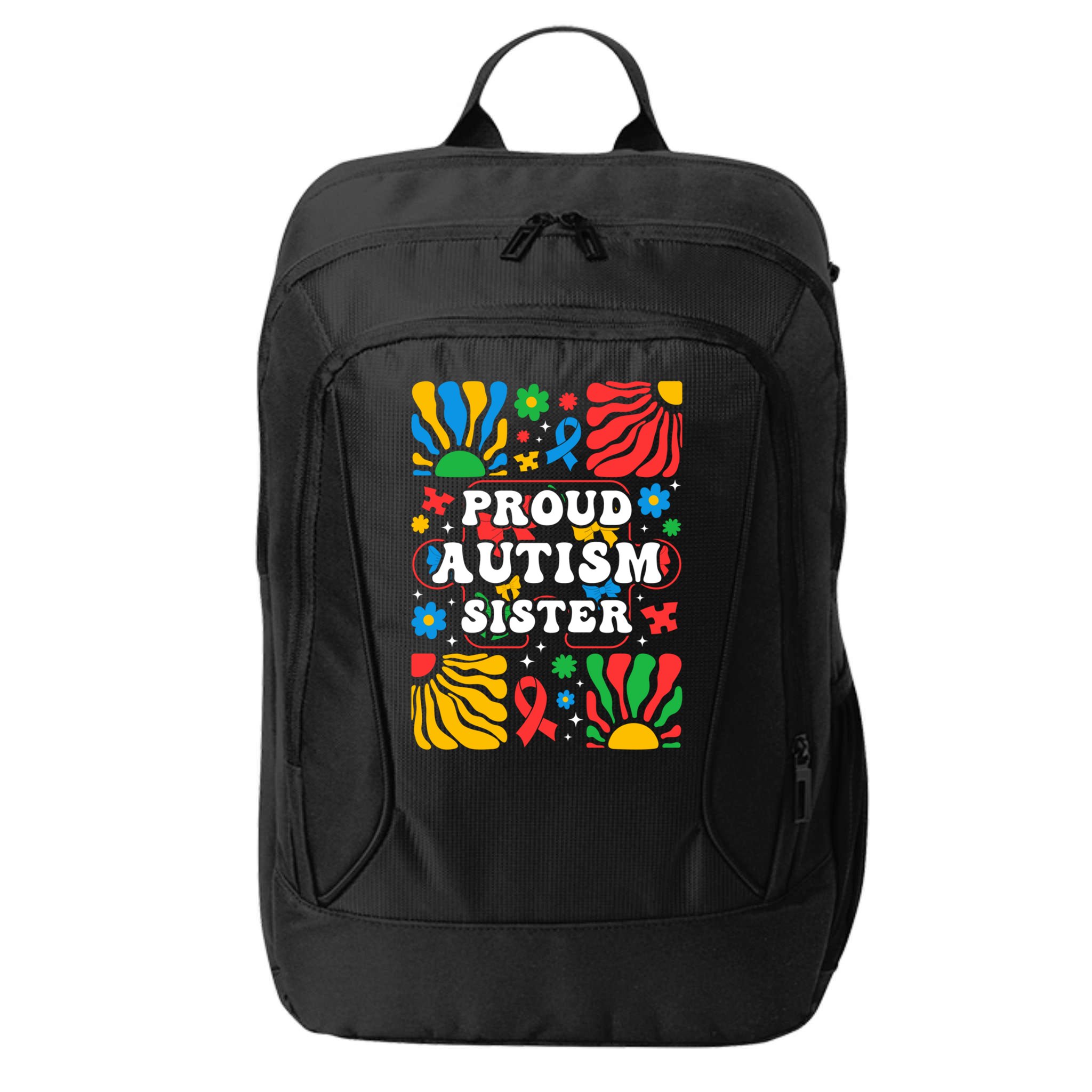 proud autism sister groovy autism warrior sister meaningful gift City Backpack