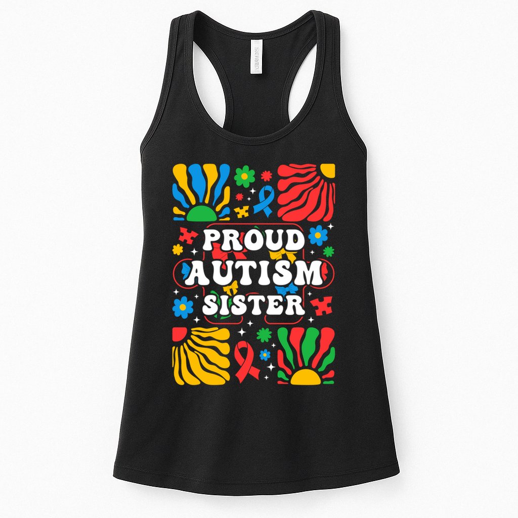 proud autism sister groovy autism warrior sister meaningful gift Womens Tank Top