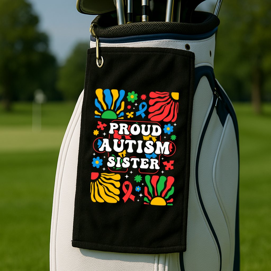 proud autism sister groovy autism warrior sister meaningful gift Golf Towel