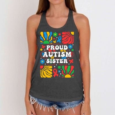 proud autism sister groovy autism warrior sister meaningful gift Women's Knotted Racerback Tank