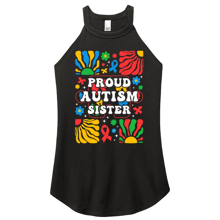 proud autism sister groovy autism warrior sister meaningful gift Women's Perfect Tri Rocker Tank