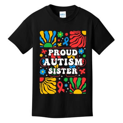 proud autism sister groovy autism warrior sister meaningful gift Kids T-Shirt