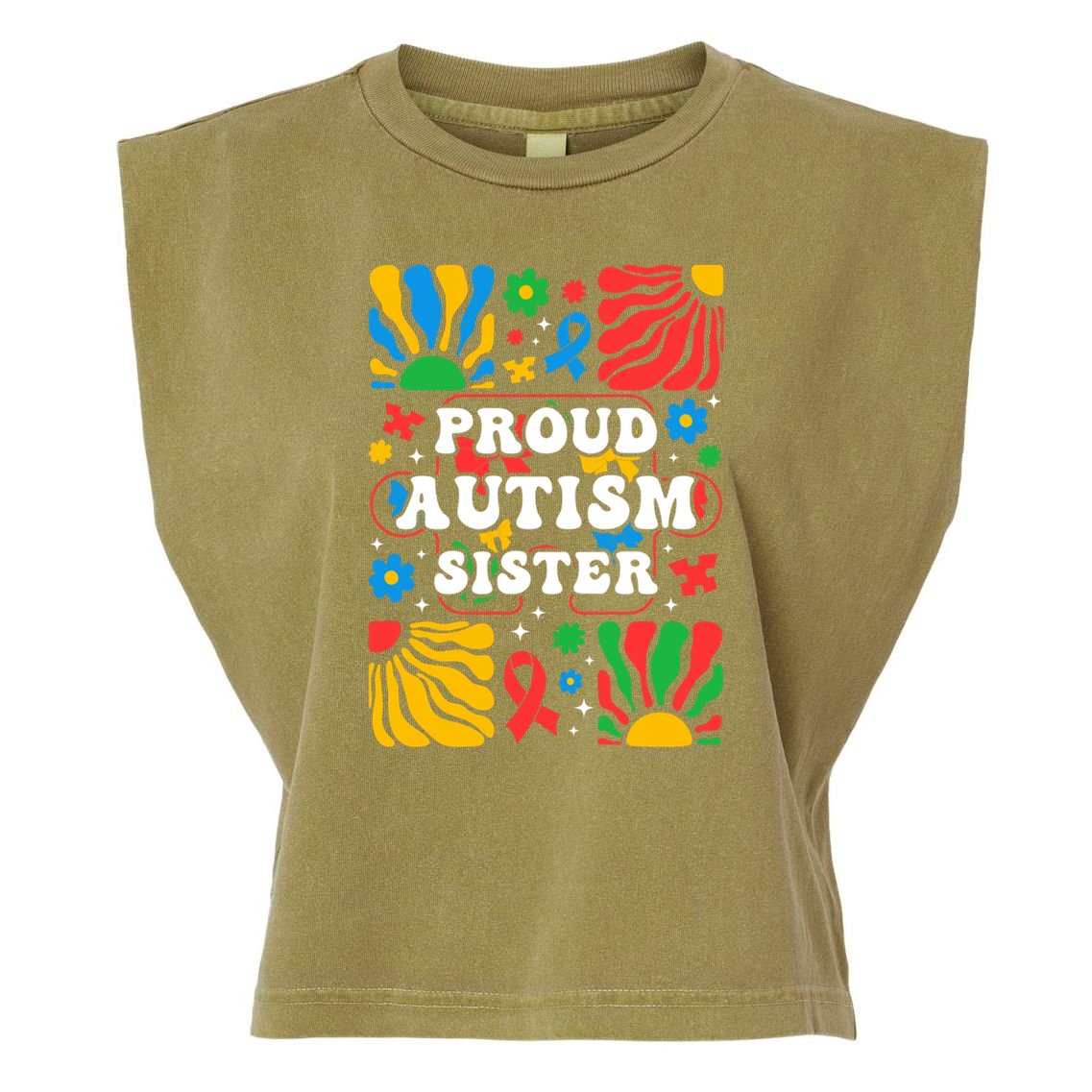 proud autism sister groovy autism warrior sister meaningful gift Garment-Dyed Women's Muscle Tee