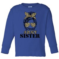 Proud Army Sister Camouflage Messy Bun Soldier Mother's Day Gift Toddler Long Sleeve Shirt