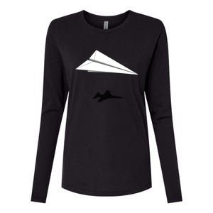 Paper Airplane Shadow Fgift16 Fighting Falcon Gift Womens Cotton Relaxed Long Sleeve T-Shirt