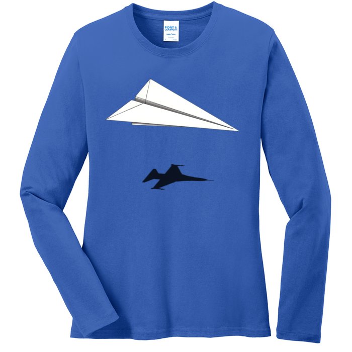 Paper Airplane Shadow Fgift16 Fighting Falcon Gift Ladies Long Sleeve Shirt