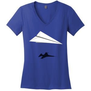 Paper Airplane Shadow Fgift16 Fighting Falcon Gift Women's V-Neck T-Shirt