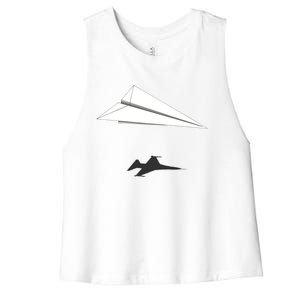 Paper Airplane Shadow Fgift16 Fighting Falcon Gift Women's Racerback Cropped Tank