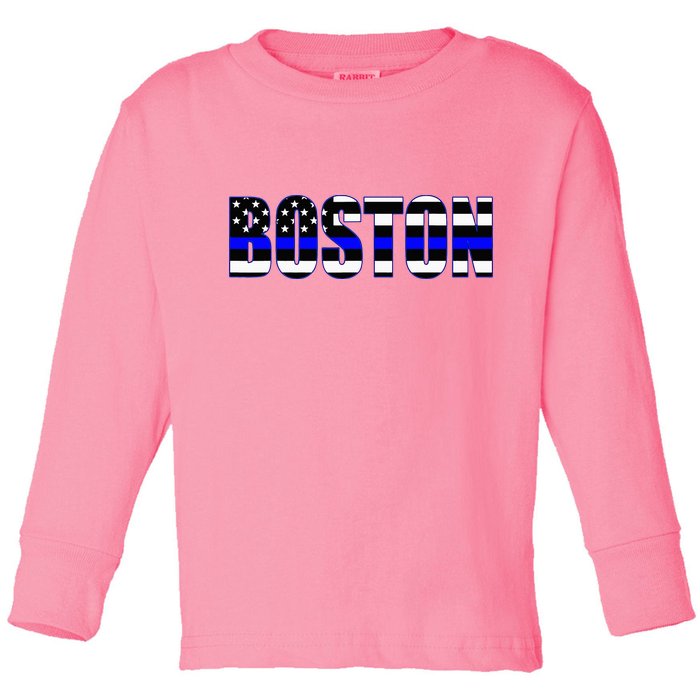 Protect And Serve In Boston Police Flag Pd Toddler Long Sleeve Shirt