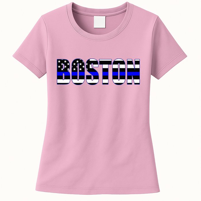 Protect And Serve In Boston Police Flag Pd Womens T-Shirt