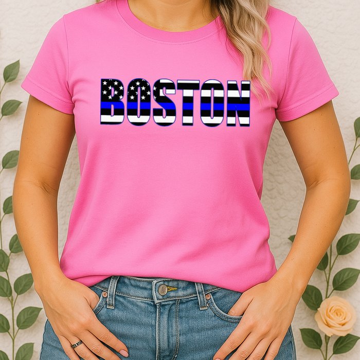 Protect And Serve In Boston Police Flag Pd Womens T-Shirt