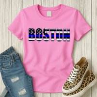 Protect And Serve In Boston Police Flag Pd Womens T-Shirt