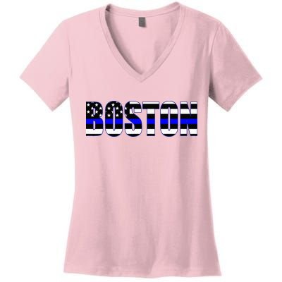Protect And Serve In Boston Police Flag Pd Women's V-Neck T-Shirt