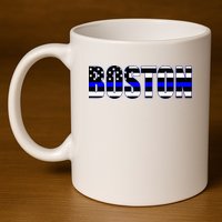 Protect And Serve In Boston Police Flag Pd 11oz C Handle Ceramic Mug