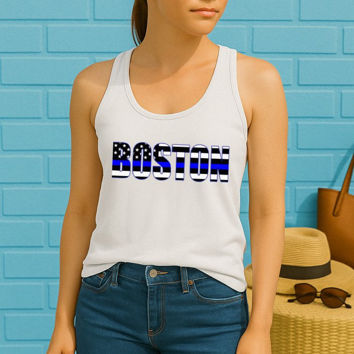 Protect And Serve In Boston Police Flag Pd Womens Tank Top