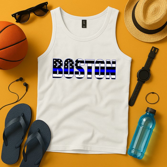 Protect And Serve In Boston Police Flag Pd Tank Top