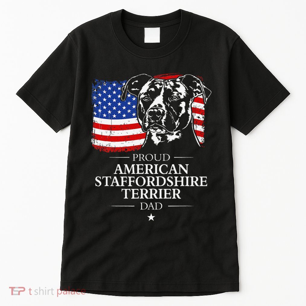 Proud American Staffordshire Terrier Dad American Flag Dog Tall T-Shirt