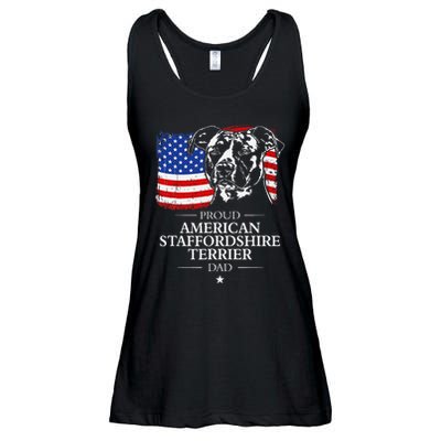 Proud American Staffordshire Terrier Dad American Flag Dog Ladies Essential Flowy Tank